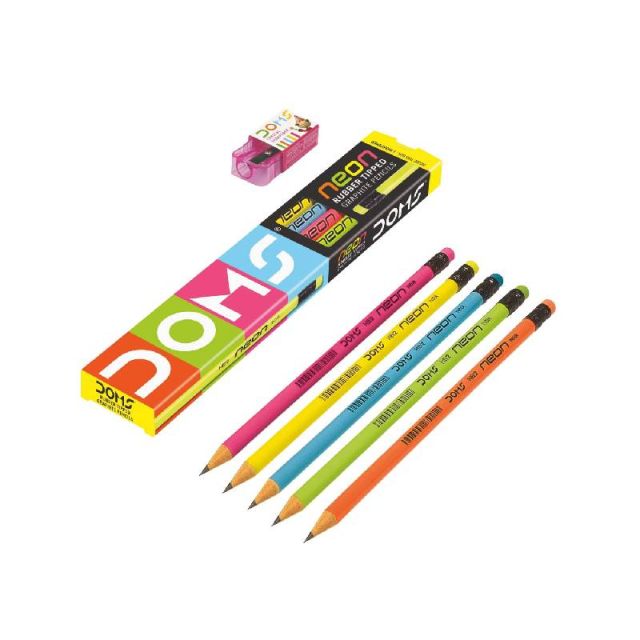 Doms Super Dark 10 HB/2 Graphite Pencil Neon Erased Tipped (10 Nos)